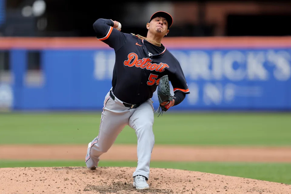 Detroit Tigers starting pitcher Keider Montero (54) pitches against the New York Mets during the third inning at Citi Field in New York on Thursday, May 14, 2026.