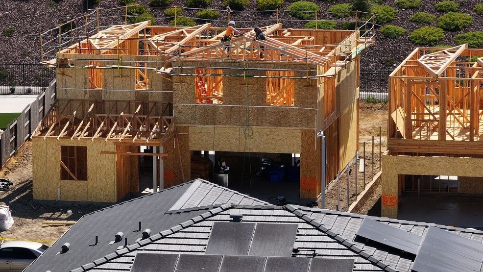 FILE - In an aerial view, construction workers build a home at a new housing development on July 1, 2025, in Richmond, Calif. (Photo by Justin Sullivan/Getty Images)
