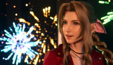 Aerith apperas in front of fireworks.