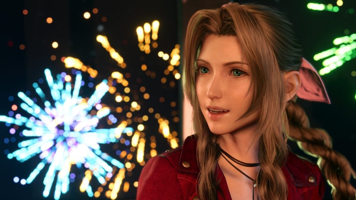 Aerith apperas in front of fireworks.