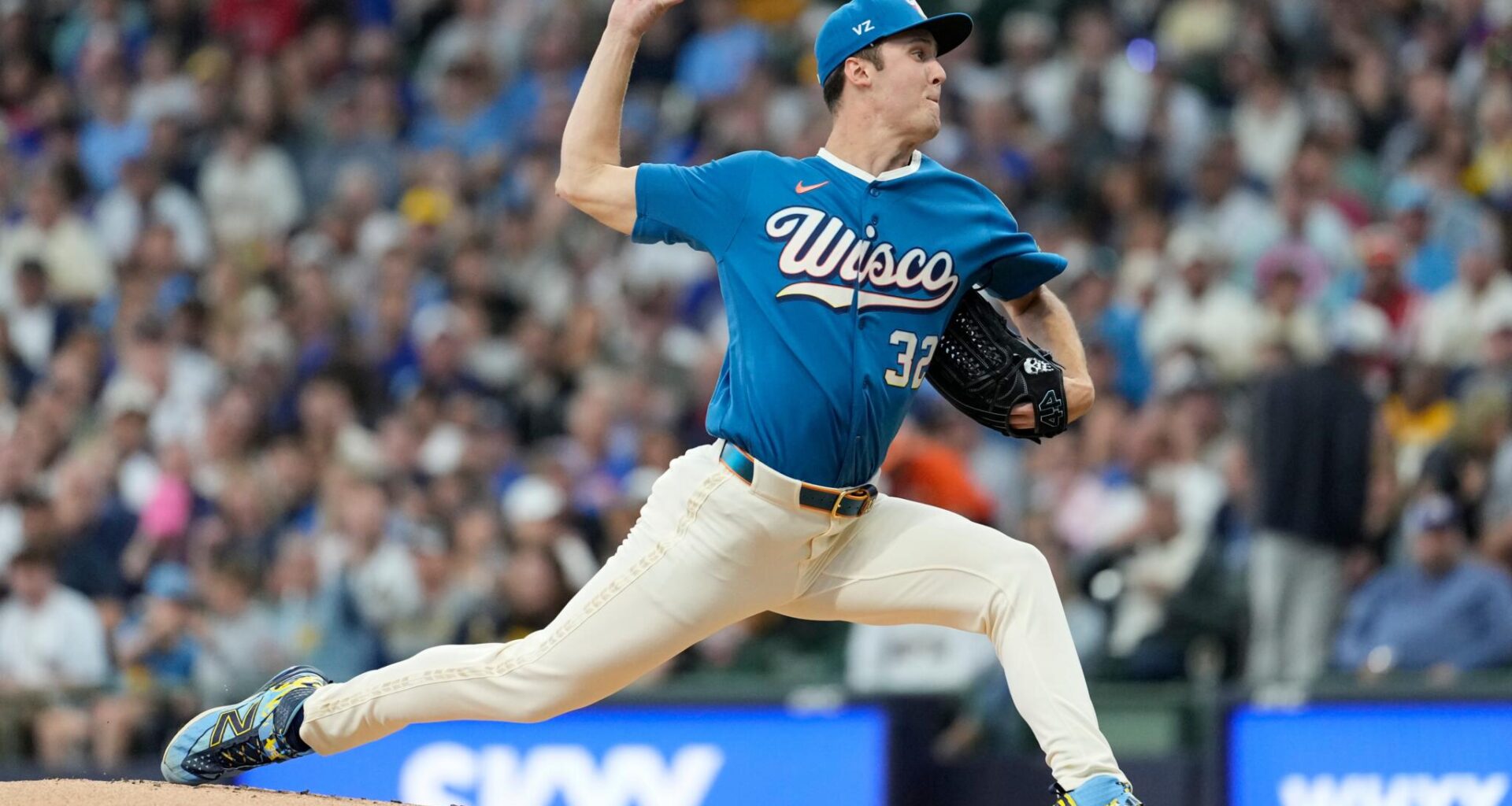 Milwaukee Brewers' Jacob Misiorowski pitches during the first inning of a baseball game against the Chicago Cubs, Friday, June 26, 2026, in Milwaukee. (Aaron Gash/AP)