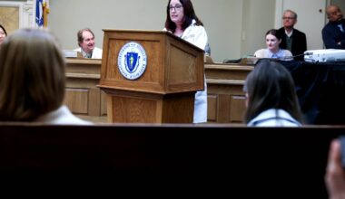 Dr. Kristen Gunning, a primary care physician at Mass General Brigham, spoke at the Massachusetts State House in February.