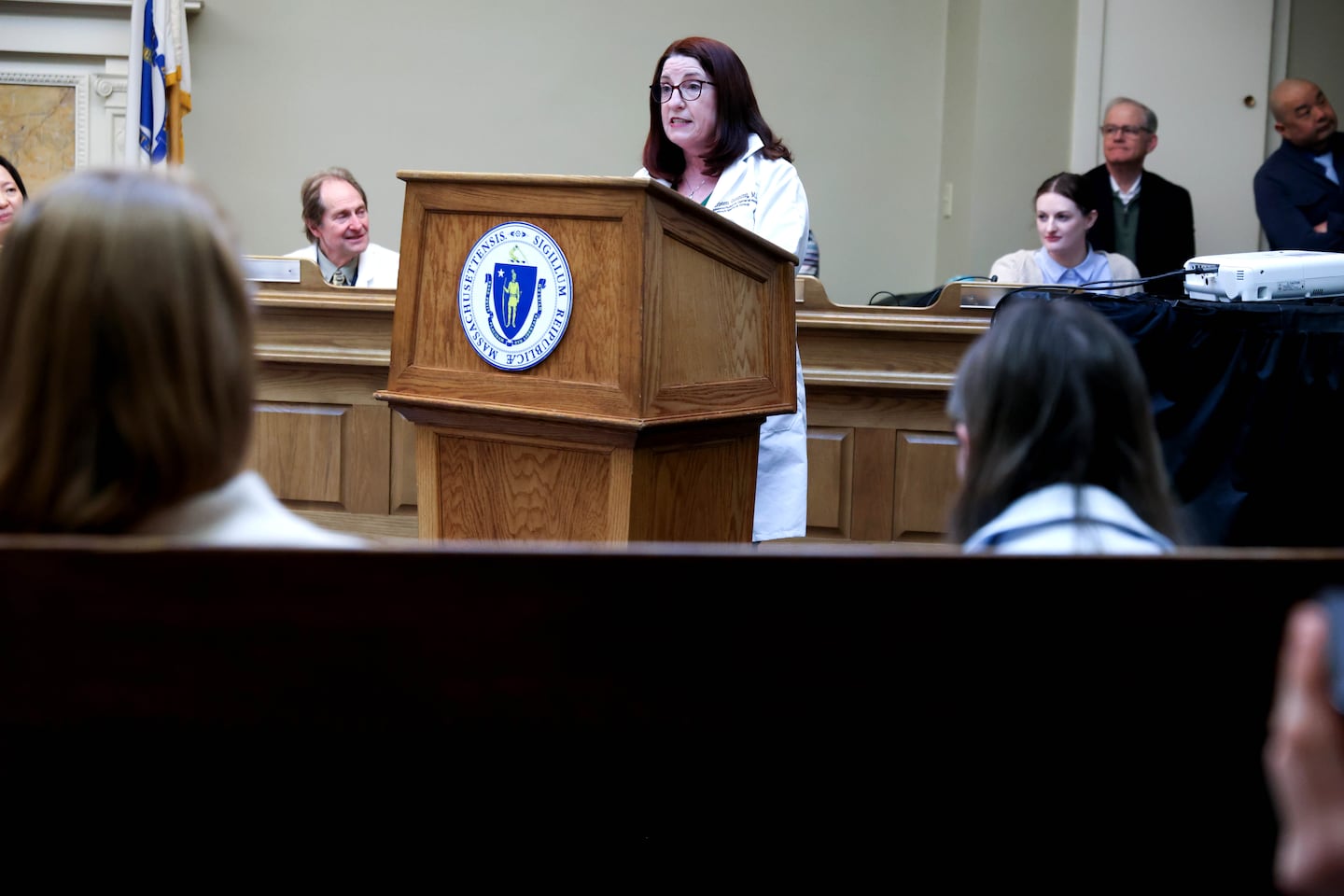 Dr. Kristen Gunning, a primary care physician at Mass General Brigham, spoke at the Massachusetts State House in February.