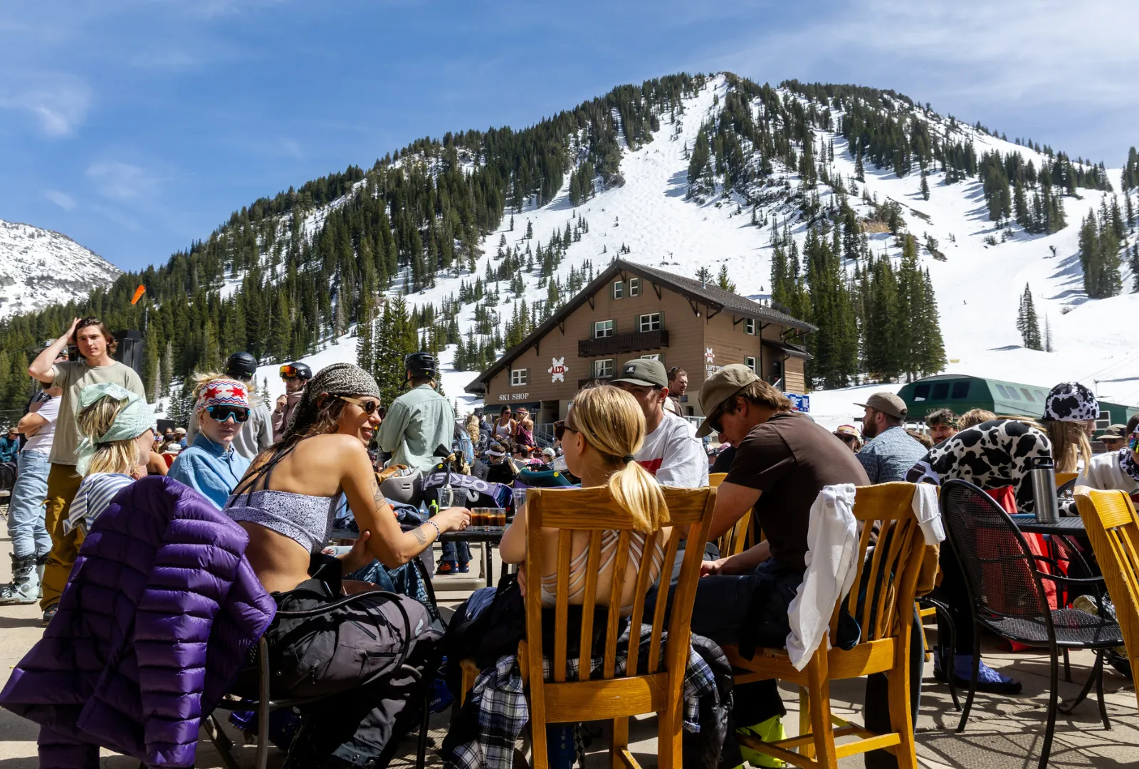 Crowd seated at the base of Alta Ski Area