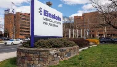 File photos of signage outside Einstein Medical Center, Philadelphia, Tuesday, March 19, 2024. The facility is now named Jefferson Einstein Philadelphia Hospital.