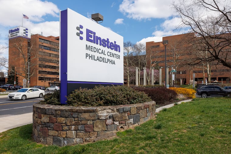 File photos of signage outside Einstein Medical Center, Philadelphia, Tuesday, March 19, 2024. The facility is now named Jefferson Einstein Philadelphia Hospital.