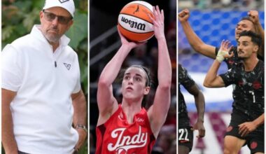 Athletes making news: Phil Mickelson (left) faces serious allegations, Caitlin Clark (center) has been taking her lumps in the WNBA, and the Canadian World Cup team is making its own history.