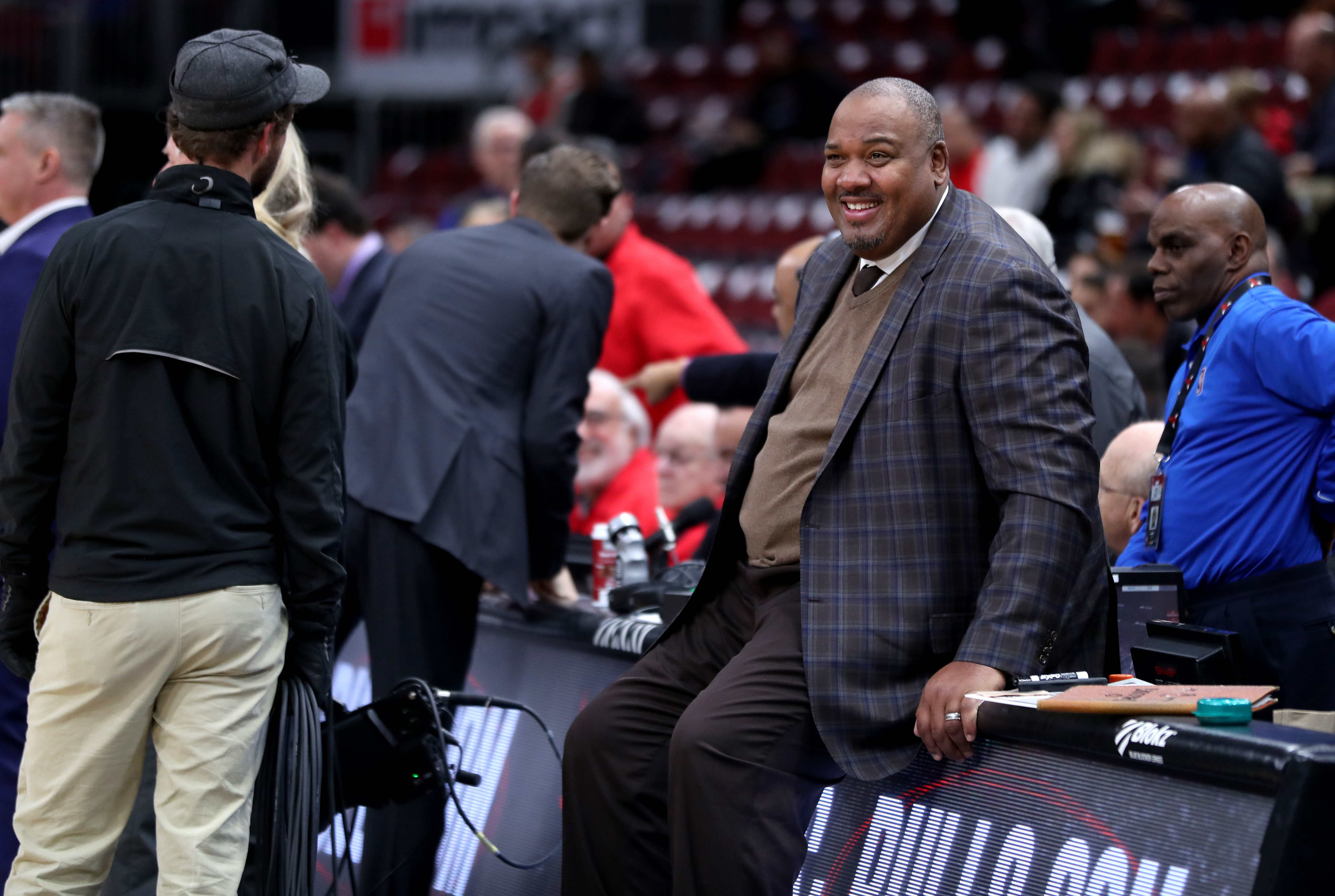Chicago Bulls television color commentator Stacey King has a laugh...