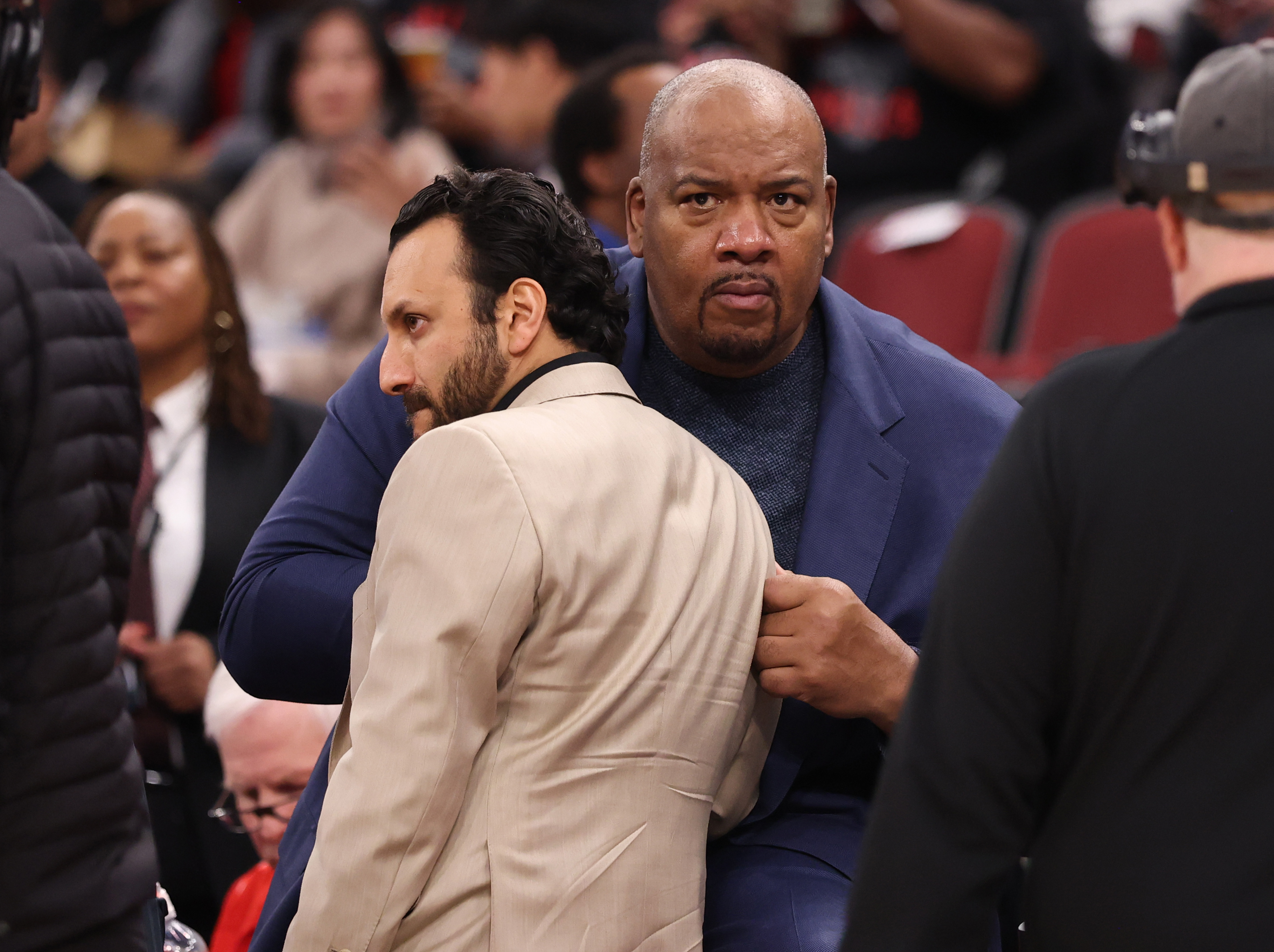Bulls play-by-play announcer Adam Amin, left, and color analyst Stacey...