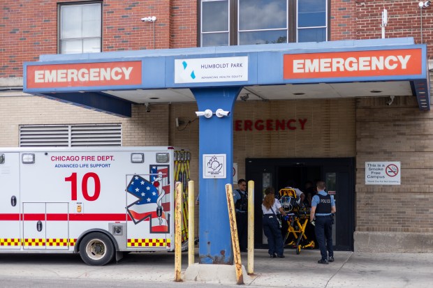 A patient arrives at the emergency department at Humboldt Park Health hospital in Chicago on June 16, 2026. (Josh Boland/Chicago Tribune)