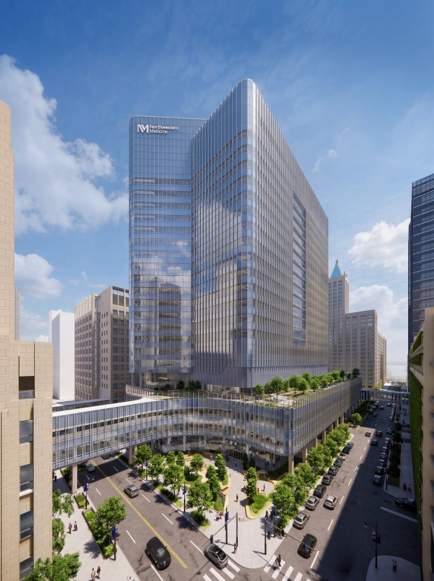 Northwestern is planning a 23-story building in Streeterville where the hospital will care for cancer patients. Excavation of the site is expected to start later this year. (Northwestern Medicine)