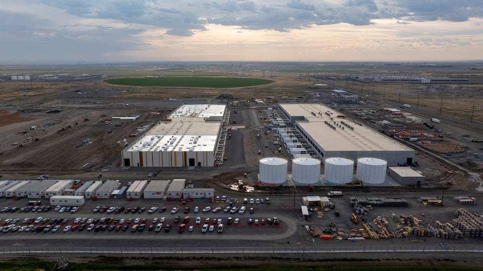 Construction is seen at an Amazon Web Services data center on Thursday, Aug. 22, 2024, in...