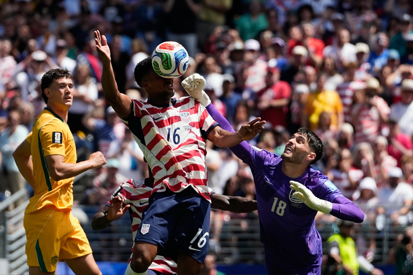 Alex Freeman's header gave the United States a 2-0 first-half lead over Australia.