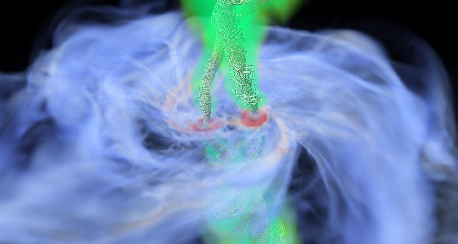 Gas Flows Around Binary Protostar System Visualization