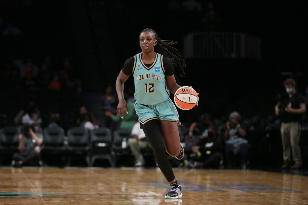 Michaela Onyenwere was the WNBA Rookie of the Year in 2021, then with the New York Liberty. 