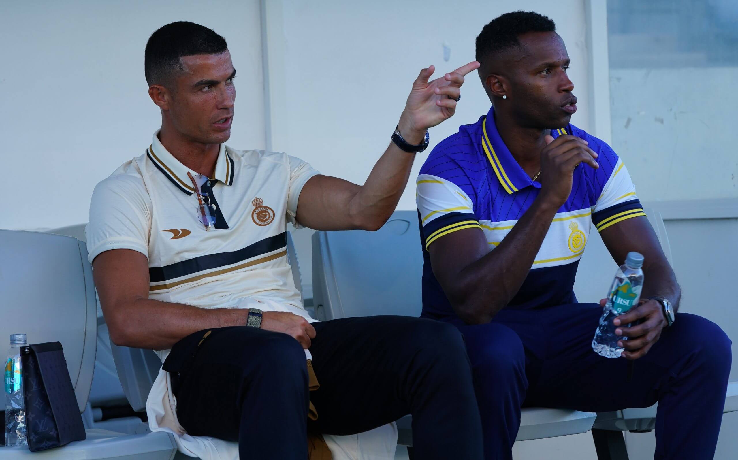 Cristiano Ronaldo pictured sitting with former team-mate Jose Semedo in 2023
