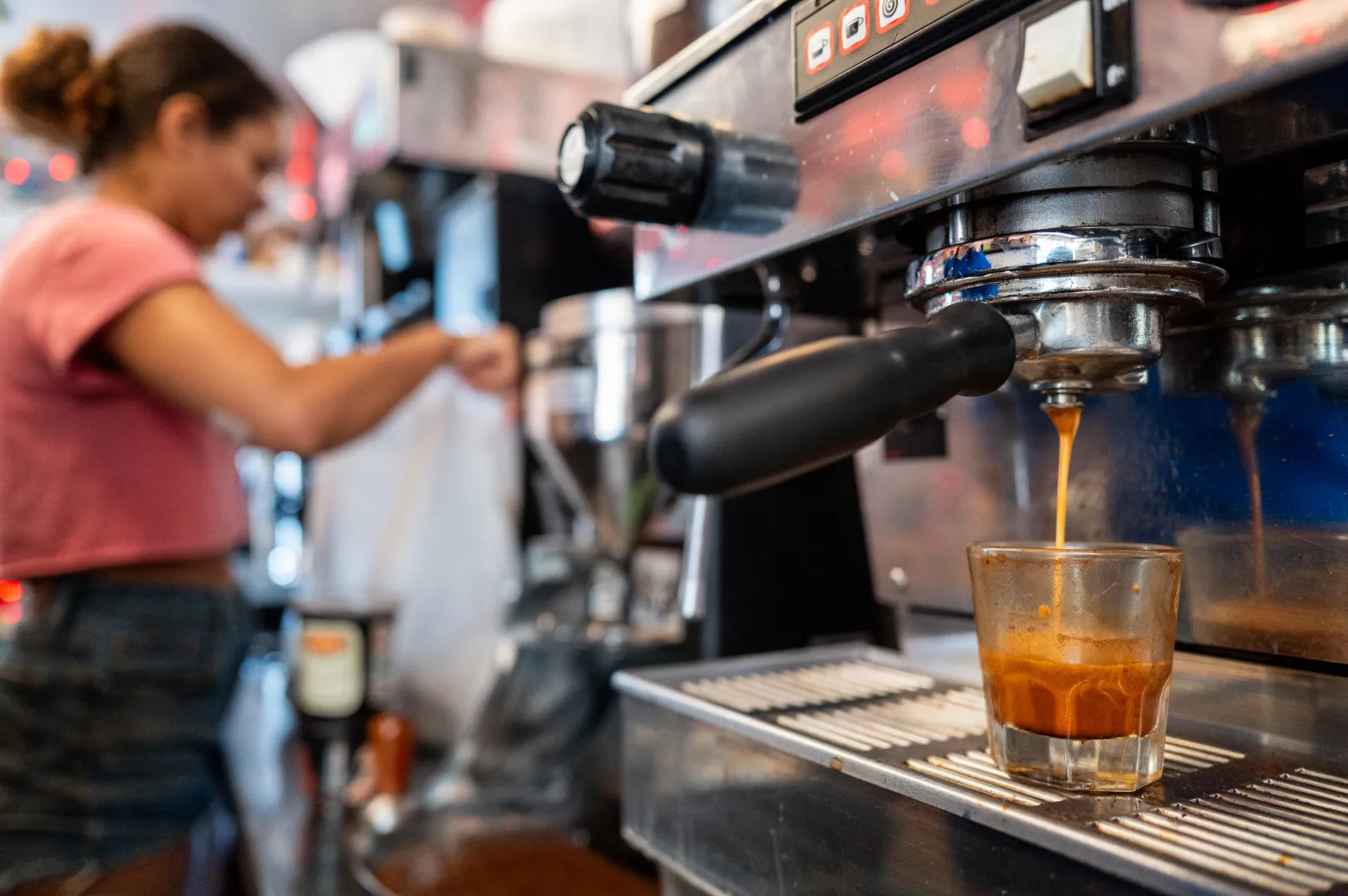A glass of espresso is being prepared at the Summer Moon Coffee roastery on May 2, 2025, in Austin.