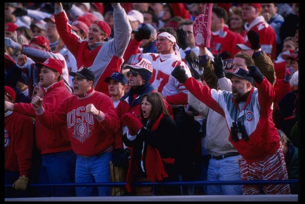 Ohio State football fans react in the stands in the 1990s