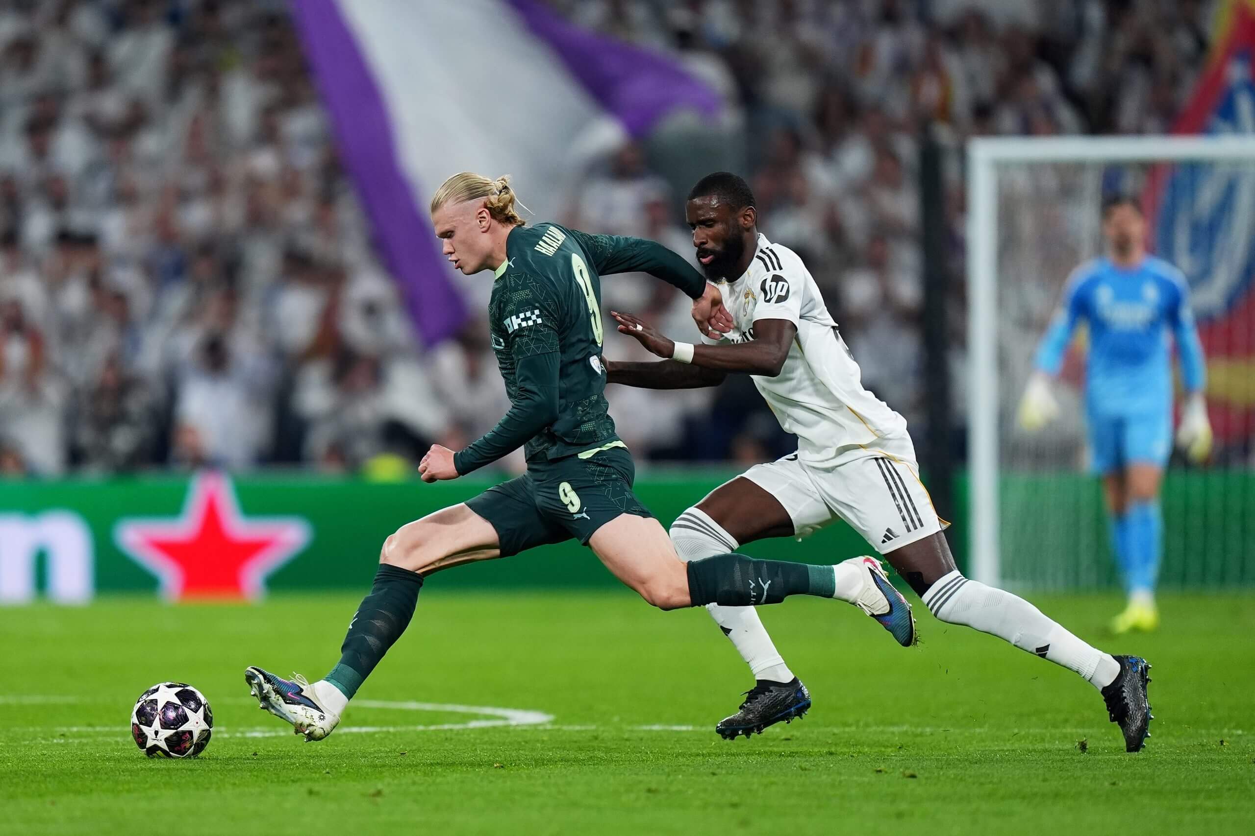Haaland playing for City against Real Madrid in this year's Champions League round of 16