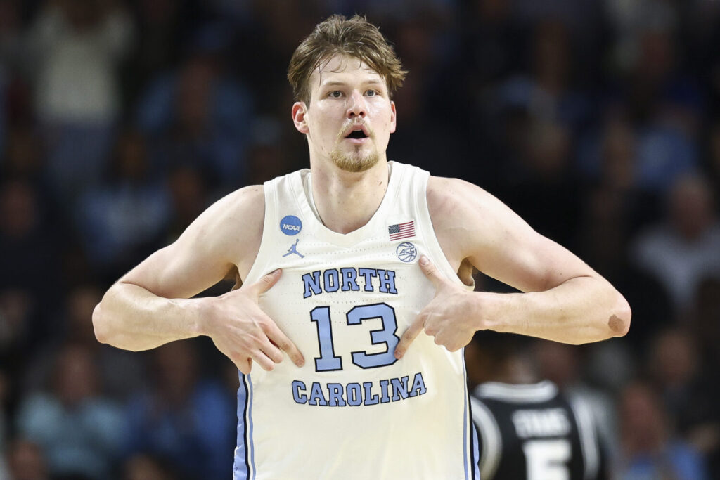 GREENVILLE, SOUTH CAROLINA - MARCH 19: Henri Veesaar #13 of the North Carolina Tar Heels reacts after a dunk during the first half against the VCU Rams in the first round of the 2026 NCAA Men's Basketball Tournament at Bon Secours Wellness Arena on March 19, 2026 in Greenville, South Carolina. (Photo by Jared C. Tilton/Getty Images)