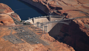 After record-low snowpack across the Colorado River Basin, water levels remain low at Lake Powell on April 30, near Page, Ariz. Credit: RJ Sangosti/MediaNews Group/The Denver Post via Getty Images