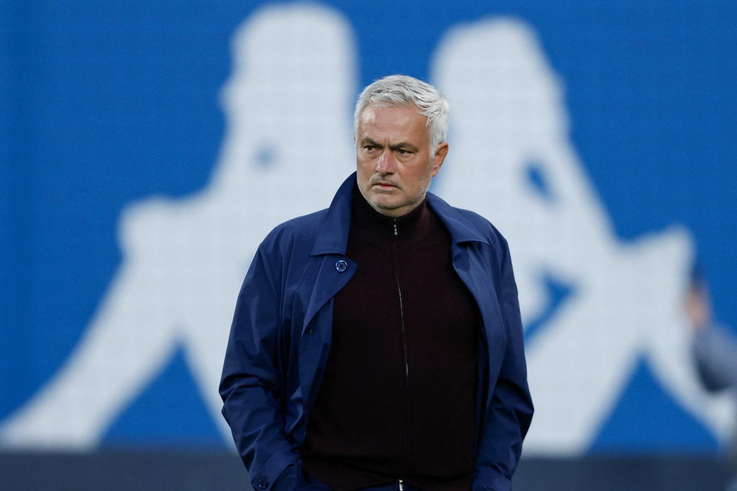 A shot of Mourinho from waist up with his hands in his pockets
