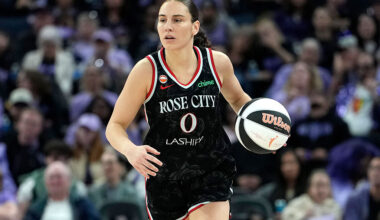 SAN FRANCISCO, CALIFORNIA - JUNE 02: Carla Leite #0 of the Portland Fire dribbles the ball up court against the Golden State Valkyries in the second half during a WNBA Commissioner's Cup game at Chase Center on June 2, 2026 in San Francisco, California.