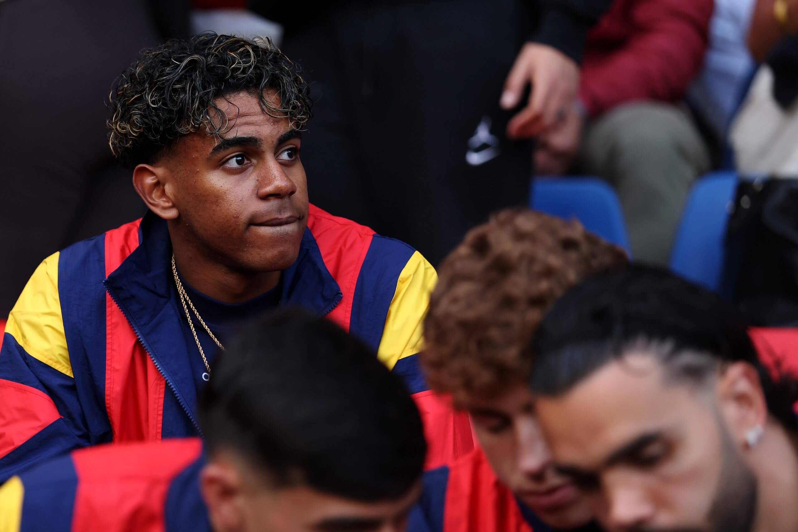 Yamal pictured on the sidelines of Spain's 1-1 friendly draw with Iraq on June 4
