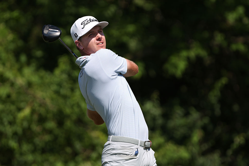 DUBLIN, OH - JUNE 07: Ryan Gerard of the United States watches his tee shot on the 15th hole during the final round of the Memorial Tournament presented by Workday at Muirfield Village Golf Club on June 7, 2026 in Dublin, OH. (Photo by Ian Johnson/Icon Sportswire via Getty Images)