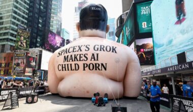 Inflatable Elon Musk Appears in Times Square, Begs to be Popped like the AI Bubble