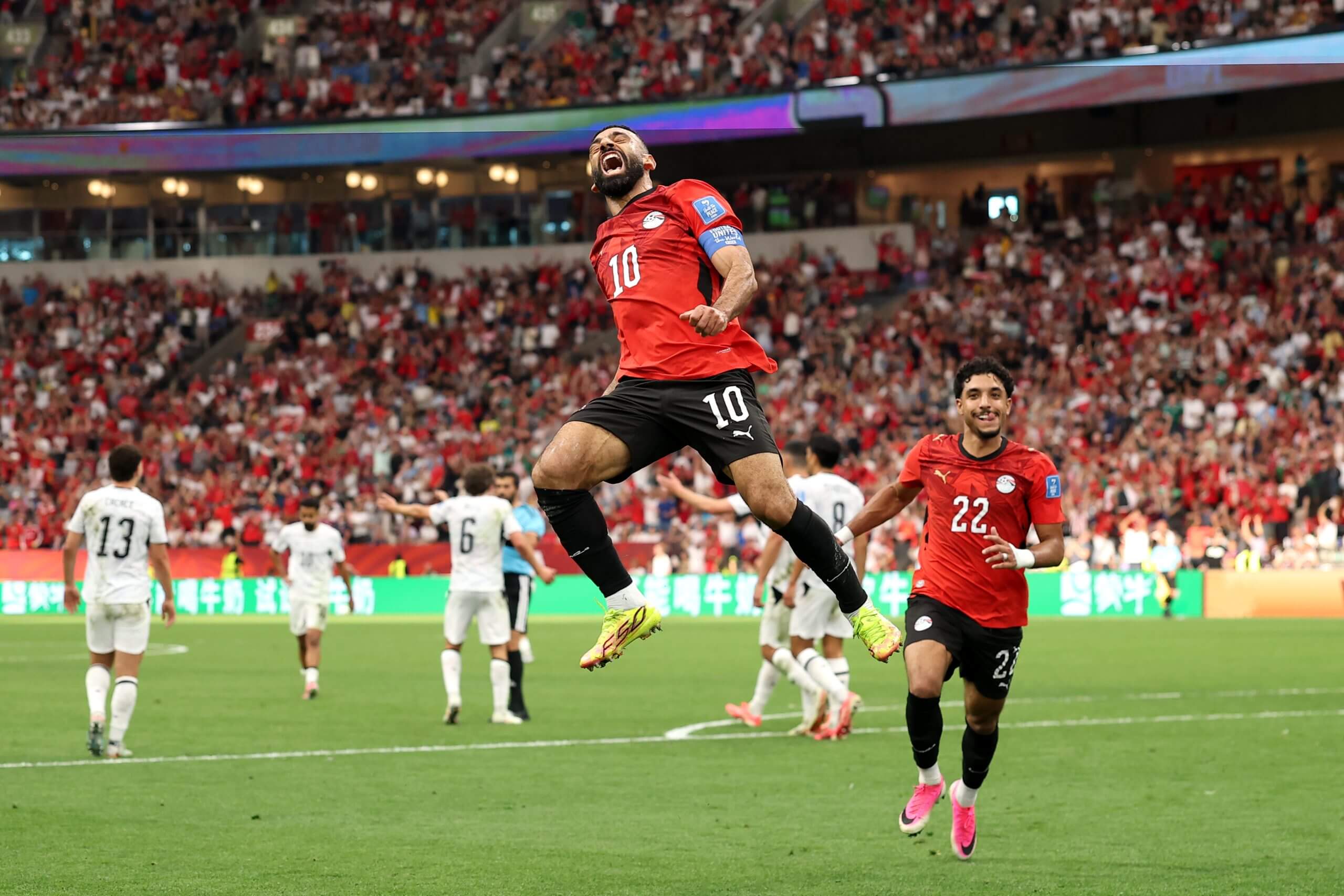 Mohamed Salah celebrates his goal for Egypt vs. New Zealand