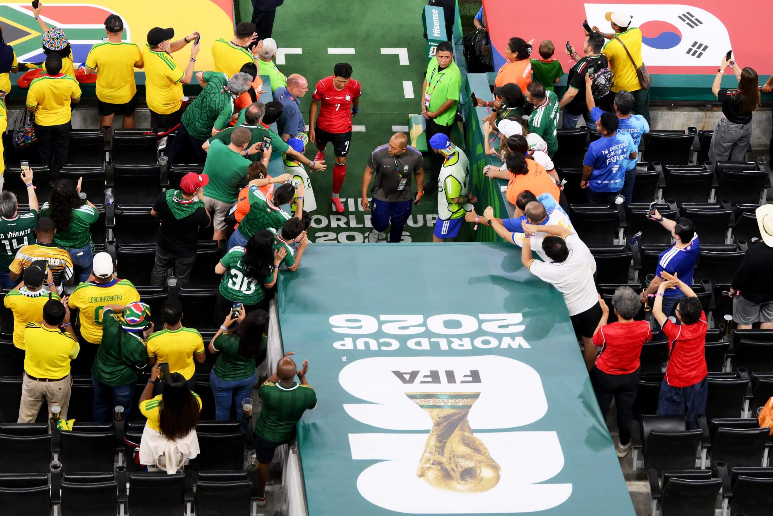 Son makes his way from the pitch following defeat by South Africa in Monterrey