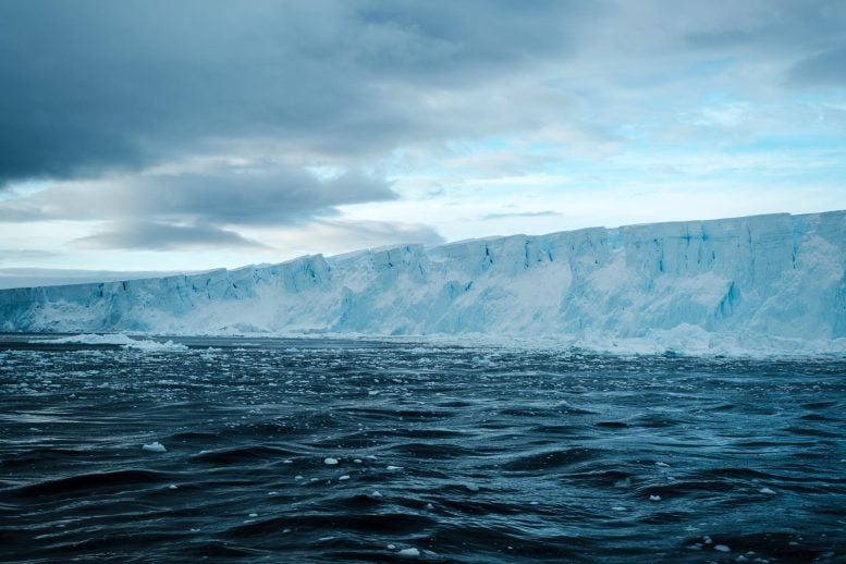 Golden Sunset Over Antarctic Ice Frozen Sea