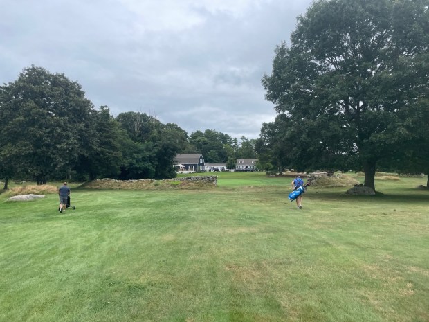 Reaching greens at Marion Golf Club sometimes requires carrying the ball over old stone walls. (Moira McCarthy photo)