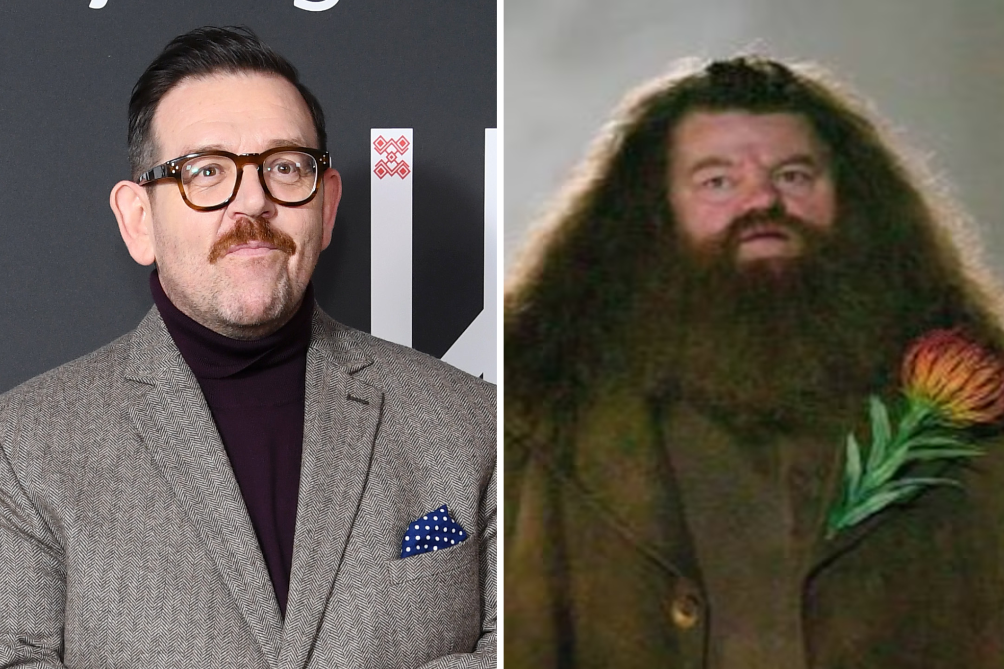 Nick Frost, and Robbie Coltrane as Hagrid in the original ‘Potter’ films