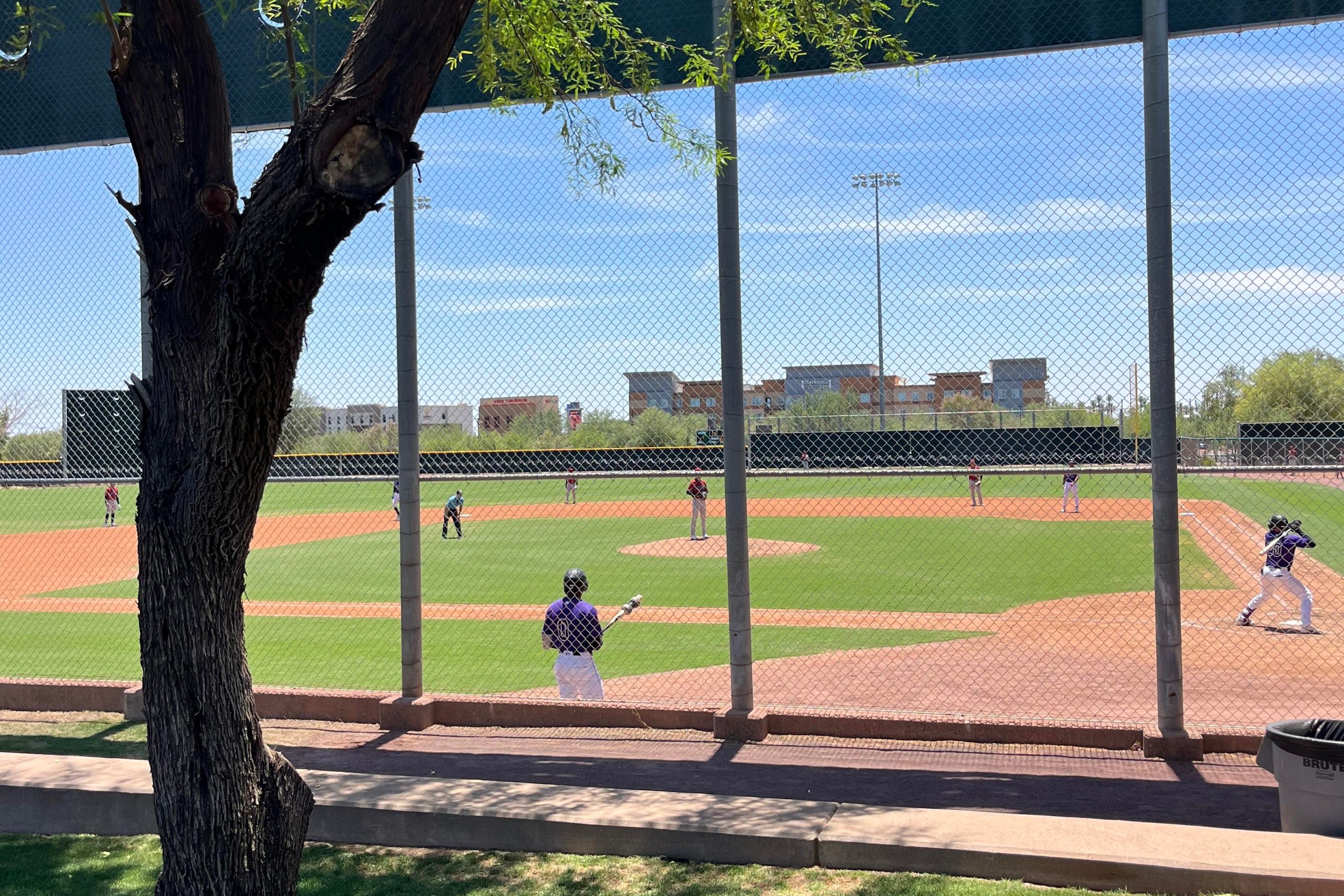 The ACL Rockies take on the ACL Diamondbacks on June 6, 2026. RF Alessander De La Cruz (#20) is batting and 3B Eriel Dihigo (#0) stands in the on deck circle.