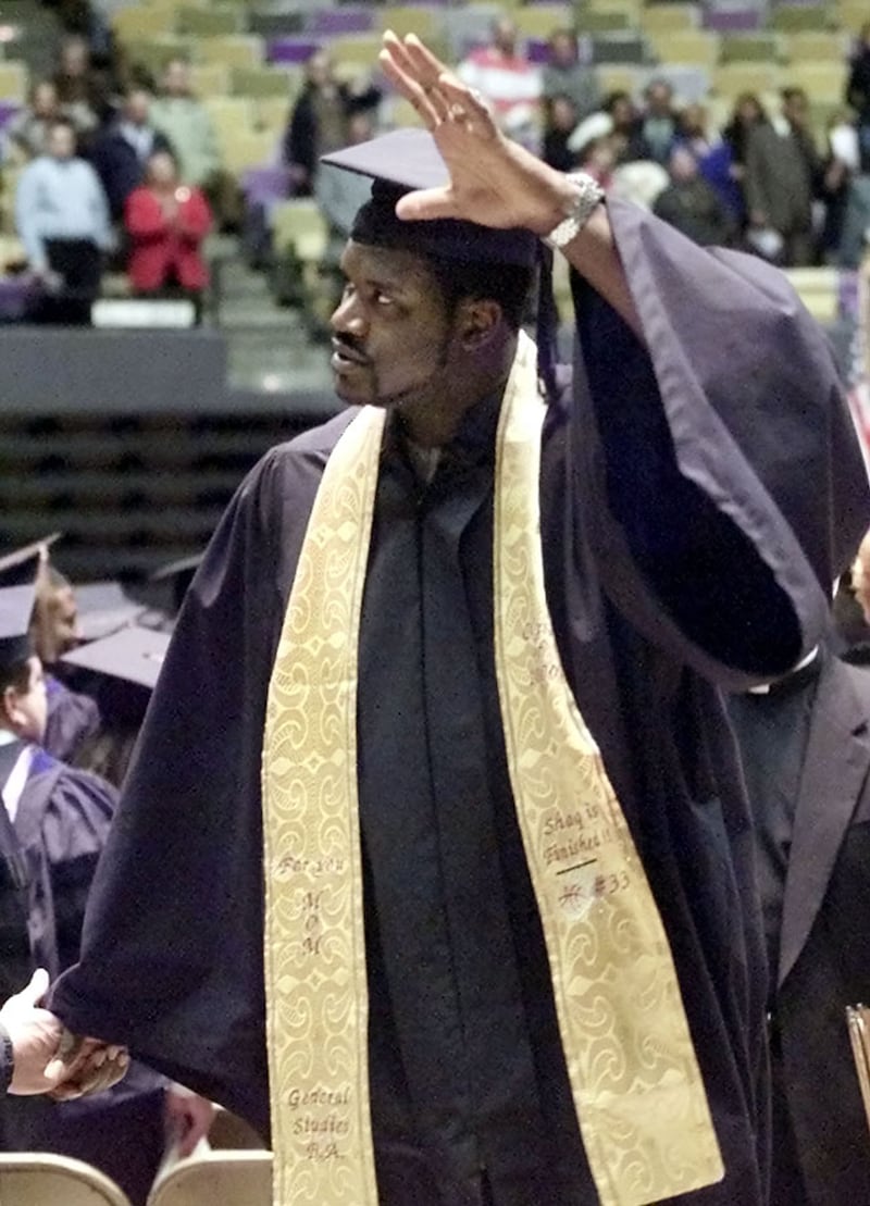 Shaquille O’Neal holds a bachelor’s degree, two master’s degrees, and a doctorate. He is still pursuing more schooling and told GQ he might “go to law school or maybe become a chief or sheriff somewhere.” Pictured here at his Louisiana State University graduation in 2000.