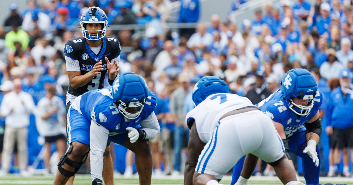 Jamarrion Harkless lines up across from Tegra Tshabola, Coleton Price, and Kenny Minchey at the Kentucky Spring Game, via Crawford Ifland, KSR