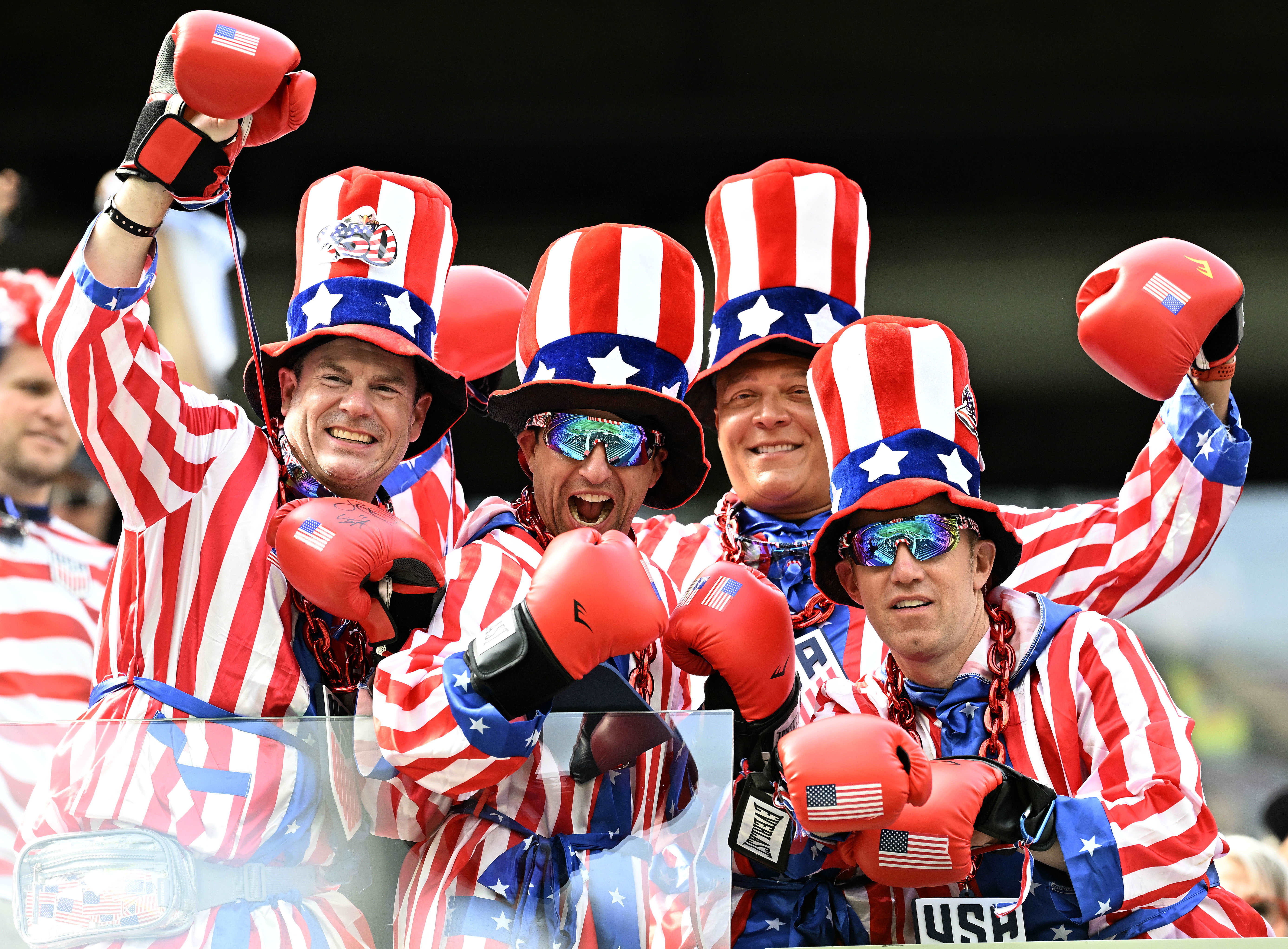 United States soccer fans wait for the beginning of the...