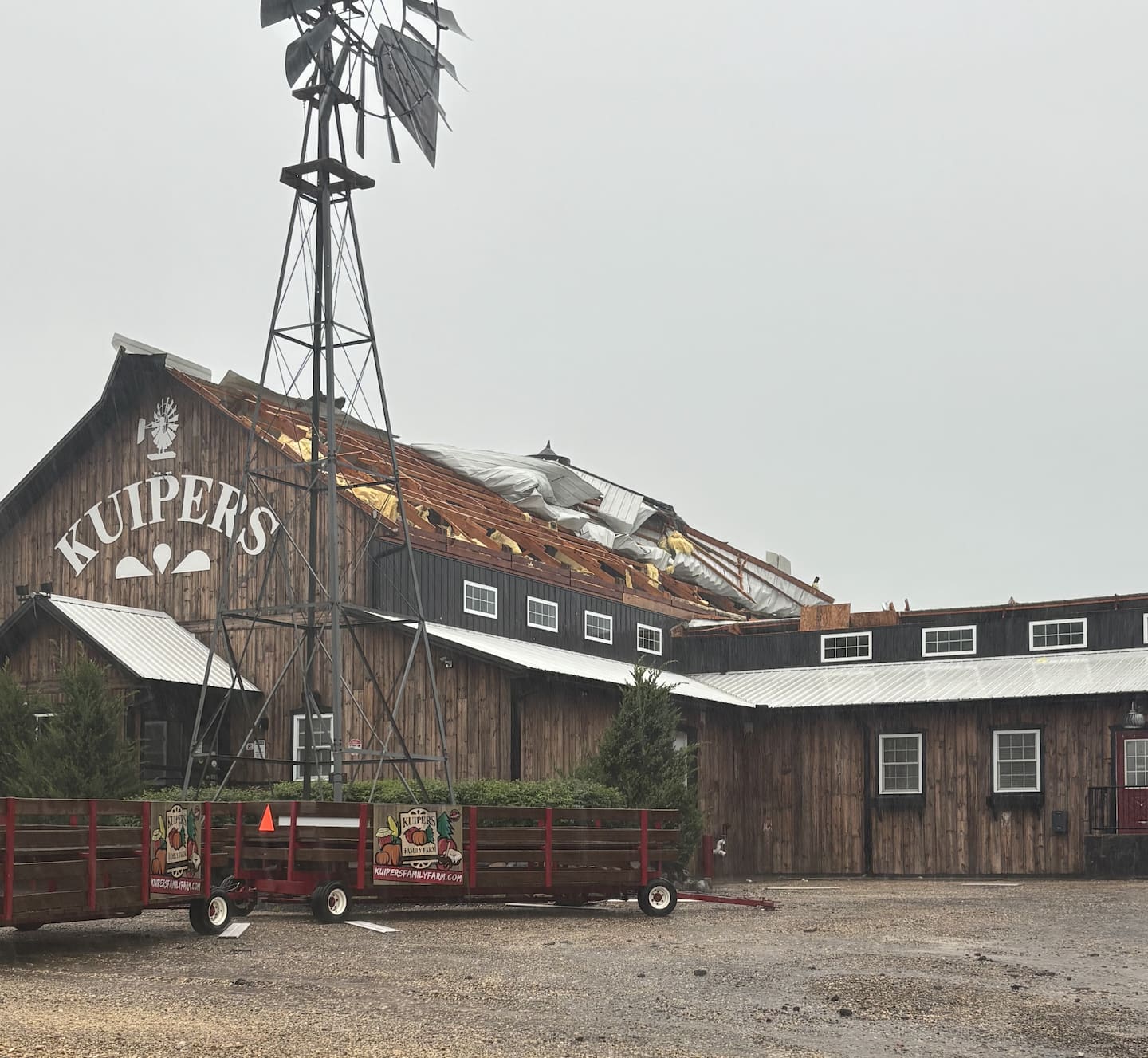 A derecho storm blast blew the roof off the barn at Kuipers Family Farm in Maple Park Wednesday, June 10. No person or animal was injured and repairs to the damage are underway.