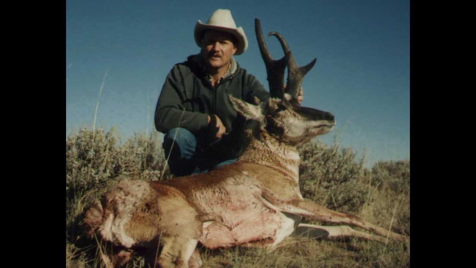 This was the first Boone and Crockett record book buck pronghorn that Larry Hicks ever shot, in 1999, and is still his biggest buck to date. Its horns were 16 ¾ inches long, with a 7-inch circumference below prong, and 6-inch prongs. Its official score is 88 inches gross, 87 inches net.