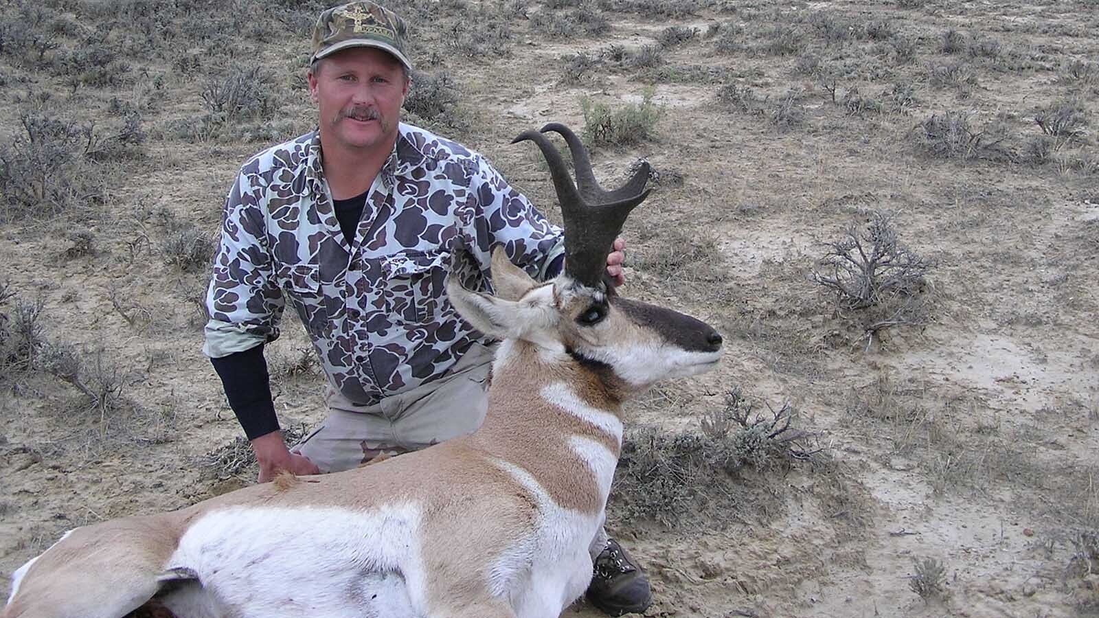 Larry Hicks shot this Boone and Crockett record book buck pronghorn in 2006. Its horn measurements were 15 inches long, with 7 ½-inch circumference below the prong, and 6 ¼-inch prongs, for a net score of 84 inches.