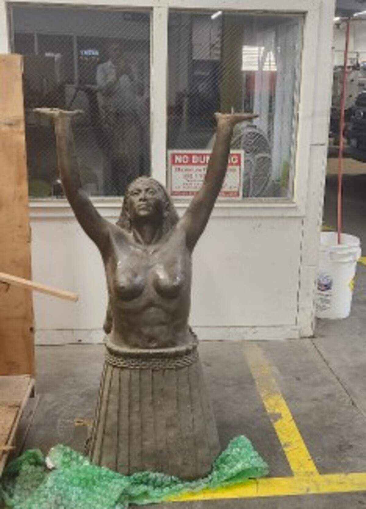 One of three female figures that make of the sculpture Las Tarascas, given to Kansas City by sister city Morelia, Mexico, had been in storage in KC for 13 years. The sculpture has been installed on Southwest Boulevard.