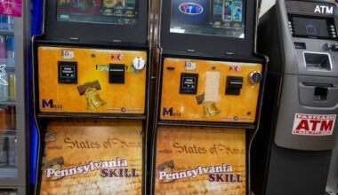 Unregulated gaming devices known as “skill games” in a gas station convenience store in Philadelphia Aug. 19, 2025.