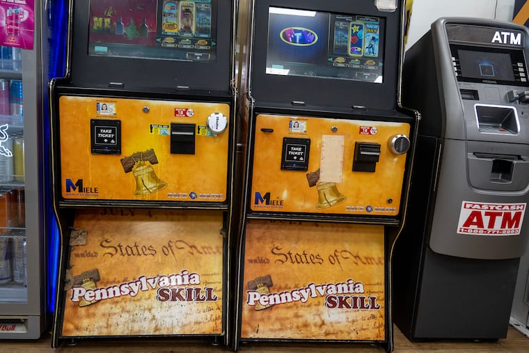 Unregulated gaming devices known as “skill games” in a gas station convenience store in Philadelphia Aug. 19, 2025.