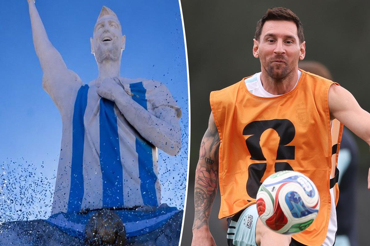 Lionel Messi 85-foot World Cup statue in Argentina goes viral for strange pose