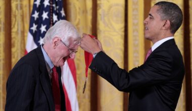 Barack Obama presented a National Humanities Medal to author, historian, and Brown University professor emeritus Gordon Wood at the White House in 2011.