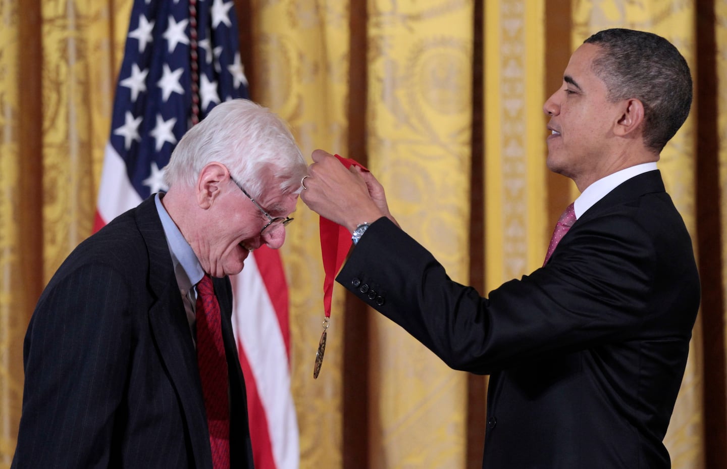 Barack Obama presented a National Humanities Medal to author, historian, and Brown University professor emeritus Gordon Wood at the White House in 2011.
