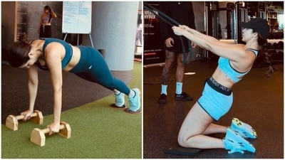 Malaika Arora trains at the gym.