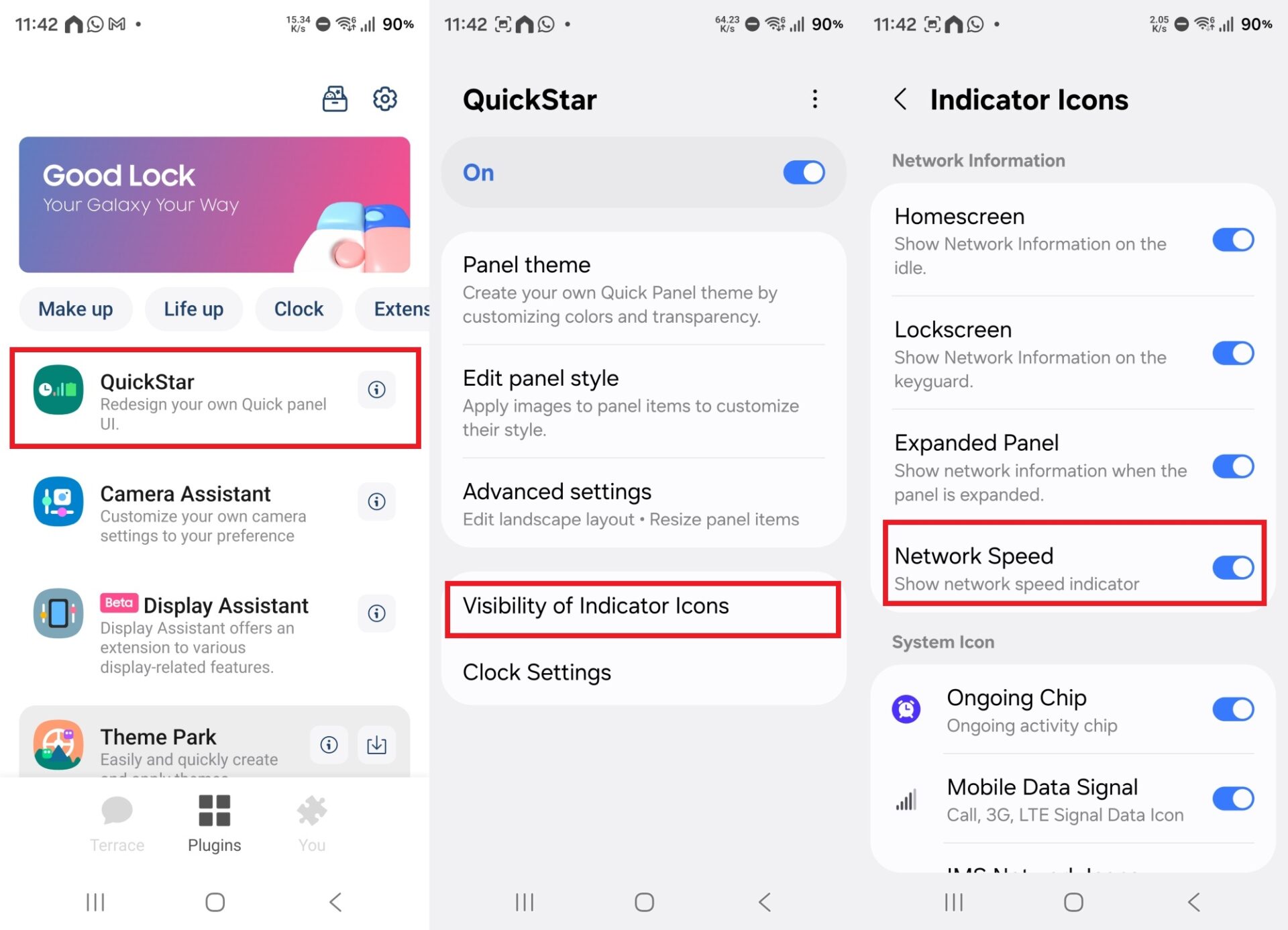 enabling network speed indicator through quickstar